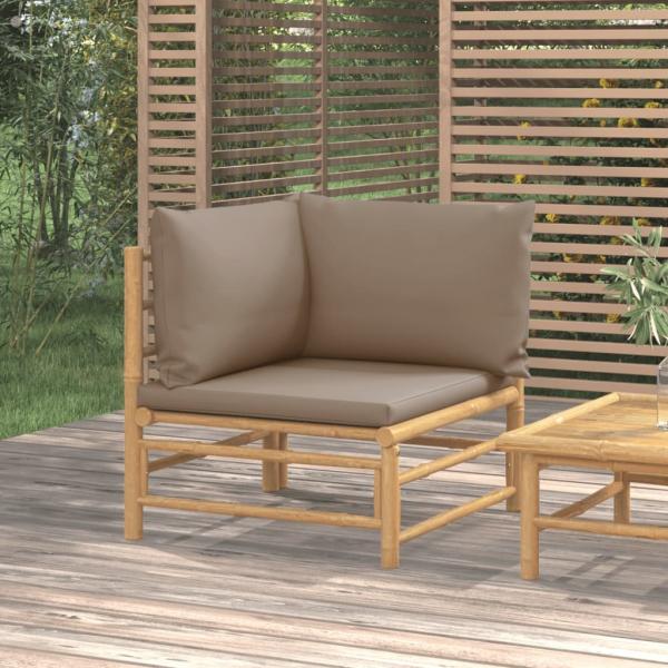 ARDEBO.de - Garten-Ecksofa mit Taupe Kissen Bambus