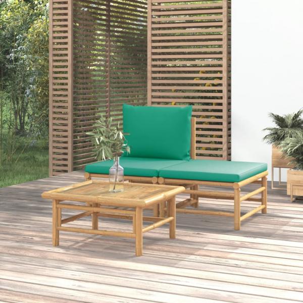 ARDEBO.de - 3-tlg. Garten-Lounge-Set mit Grünen Kissen Bambus