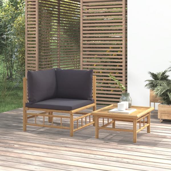 ARDEBO.de - 2-tlg. Garten-Lounge-Set mit Dunkelgrauen Kissen Bambus