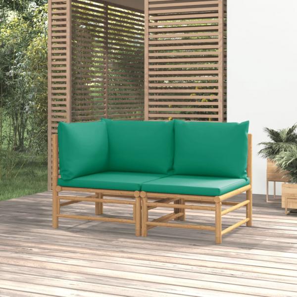 ARDEBO.de - 2-tlg. Garten-Lounge-Set mit Grünen Kissen Bambus