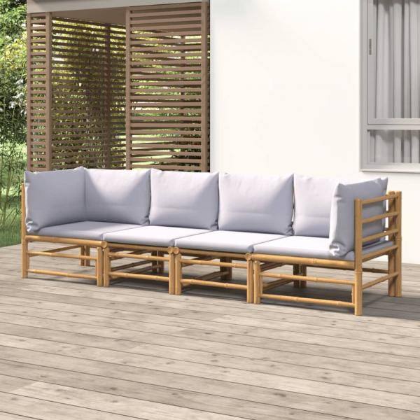 ARDEBO.de - 4-tlg. Garten-Lounge-Set mit Hellgrauen Kissen Bambus