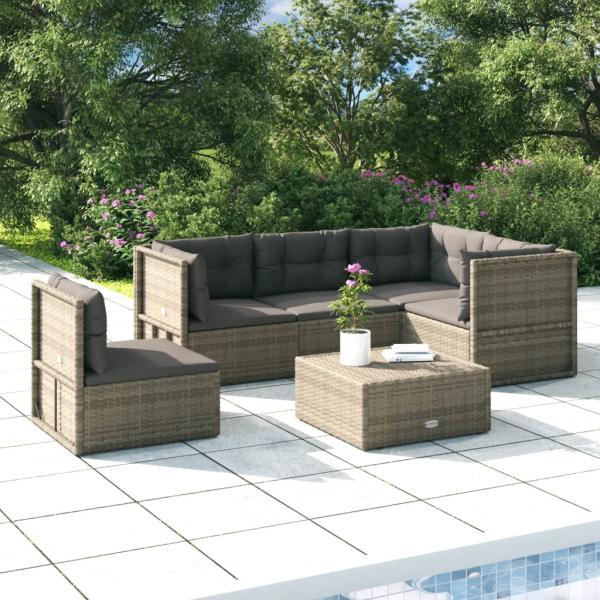 ARDEBO.de - 5-tlg. Garten-Lounge-Set mit Kissen Grau Poly Rattan