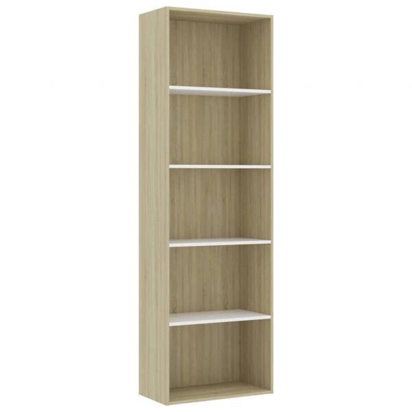 Bücherregal 5 Fächer Weiß Sonoma-Eiche 60x30x189 Holzwerkstoff