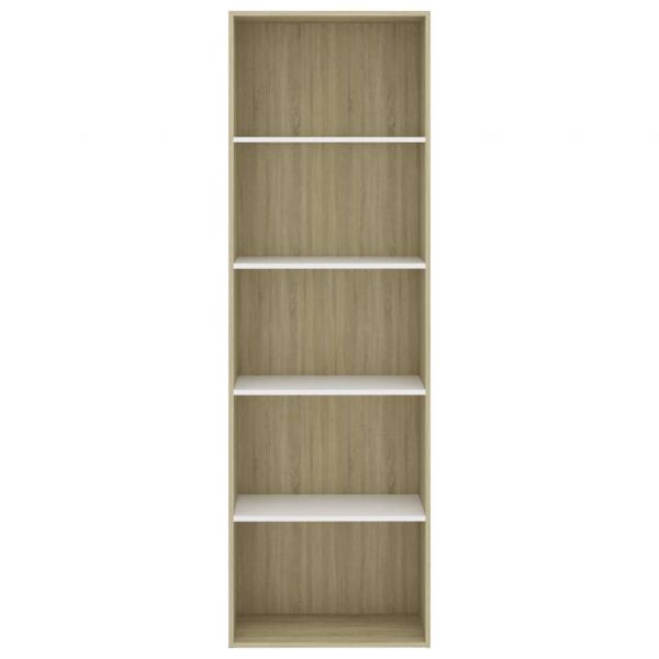 Bücherregal 5 Fächer Weiß Sonoma-Eiche 60x30x189 Holzwerkstoff