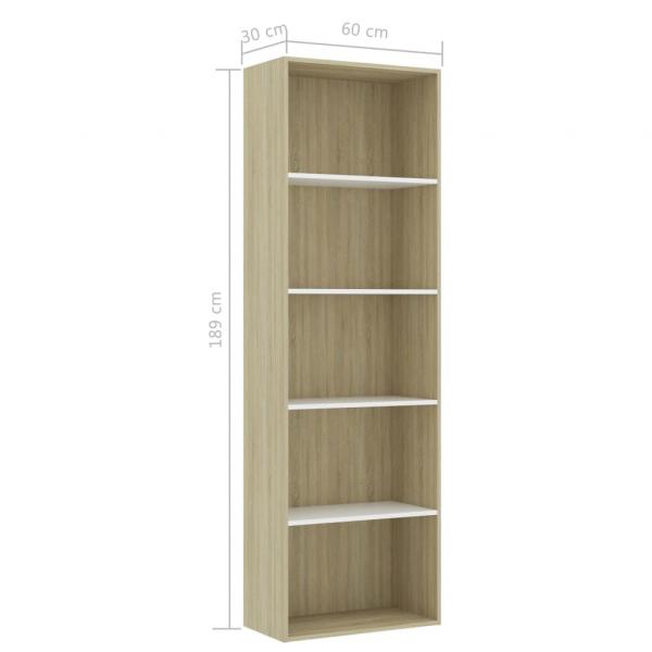 Bücherregal 5 Fächer Weiß Sonoma-Eiche 60x30x189 Holzwerkstoff