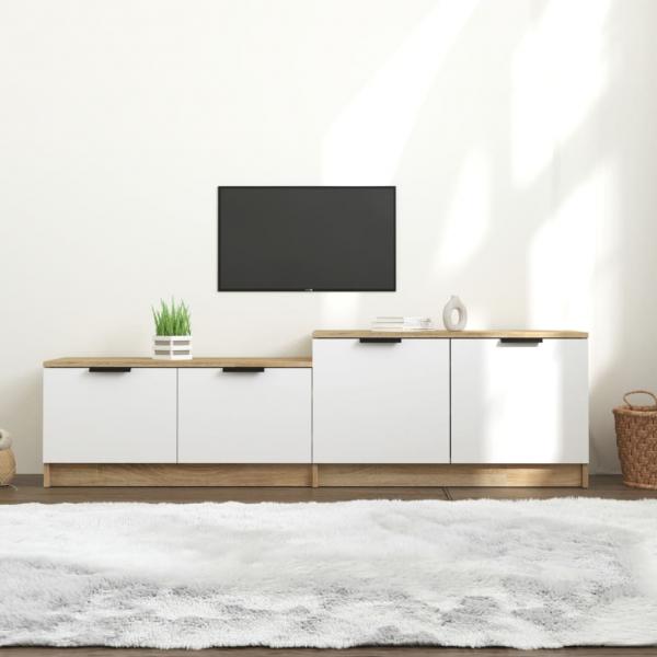 ARDEBO.de - TV-Schrank Weiß und Sonoma-Eiche 158,5x36x45 cm Holzwerkstoff