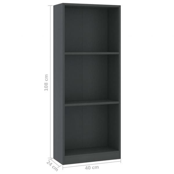 Bücherregal 3 Fächer Grau 40x24x109 cm Holzwerkstoff