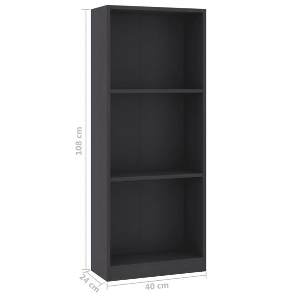 Bücherregal 3 Fächer Grau 40x24x109 cm Holzwerkstoff