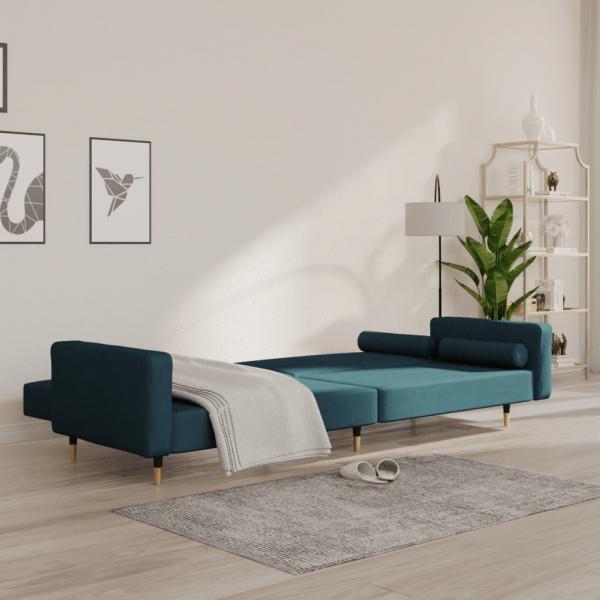 Schlafsofa 2-Sitzer mit 2 Kissen Blau Samt