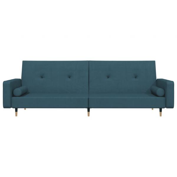 Schlafsofa 2-Sitzer mit 2 Kissen Blau Samt