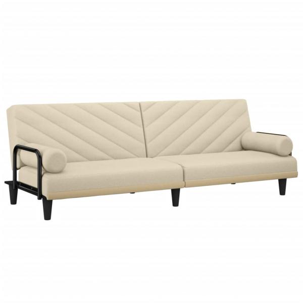 Schlafsofa mit Armlehnen Creme Stoff