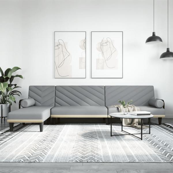 ARDEBO.de - Schlafsofa in L-Form Hellgrau 260x140x70 cm Stoff