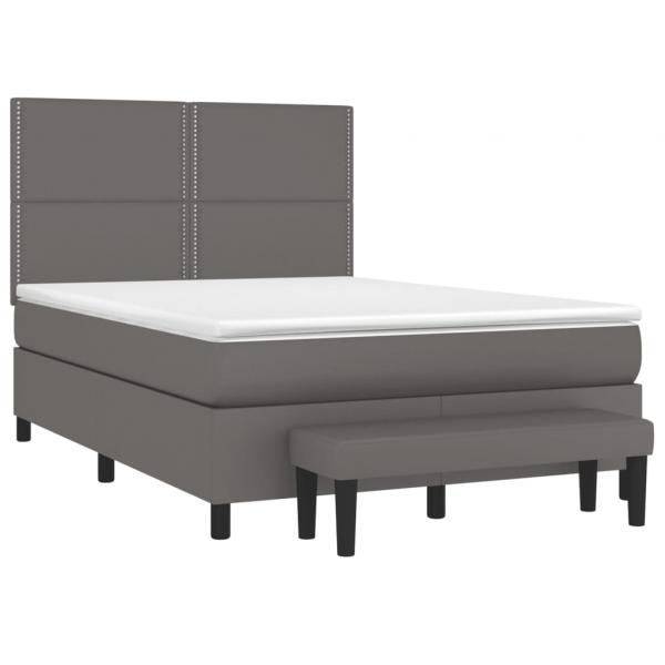 Boxspringbett mit Matratze Grau 140x190 cm Kunstleder