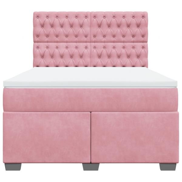 Boxspringbett mit Matratze Rosa 140x190 cm Samt