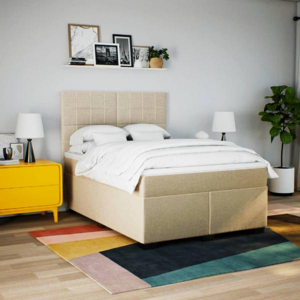 Boxspringbett mit Matratze Creme 140x190 cm Stoff