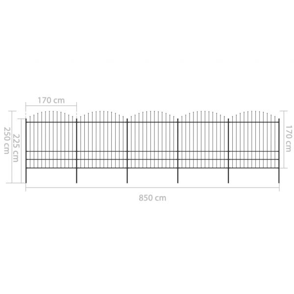 Gartenzaun mit Speerspitzen Stahl (1,75 - 2) x 8,5 m Schwarz