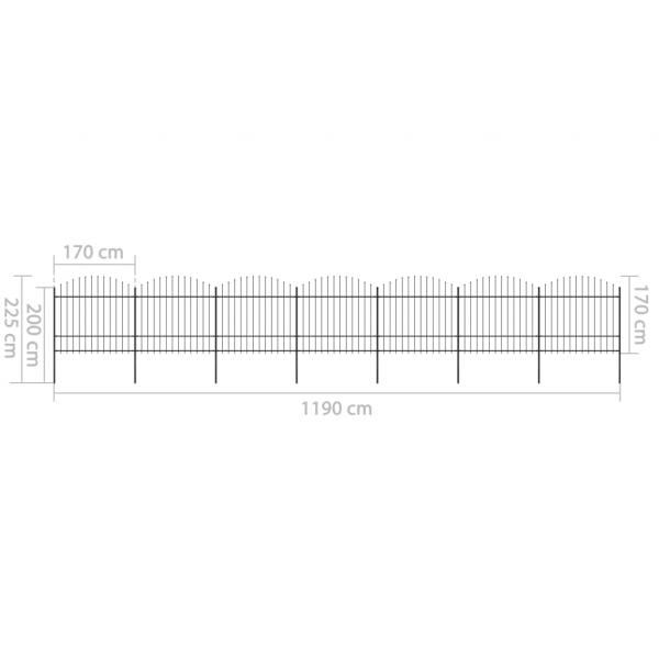 Gartenzaun mit Speerspitzen Stahl (1,5 - 1,75) x 11,9 m Schwarz