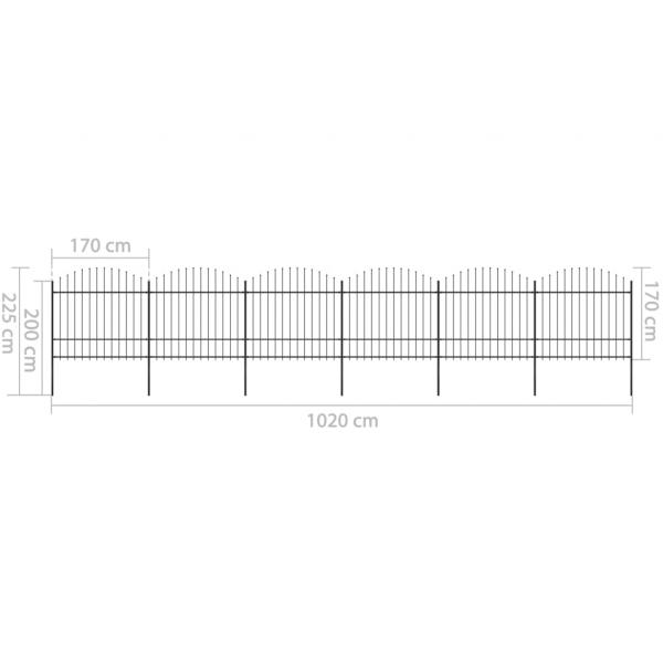 Gartenzaun mit Speerspitzen Stahl (1,5 - 1,75) x 10,2 m Schwarz