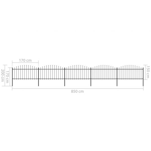 Gartenzaun mit Speerspitzen Stahl (1,25 - 1,5) x 8,5 m Schwarz