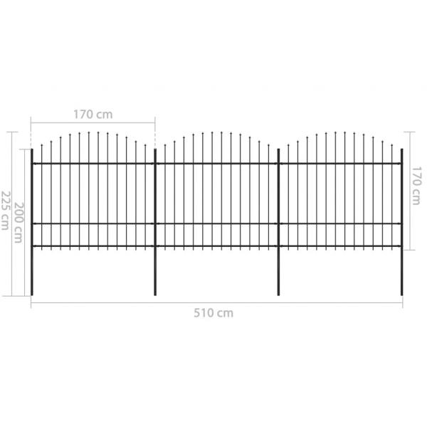 Gartenzaun mit Speerspitzen Stahl (1,5 - 1,75) x 5,1 m Schwarz