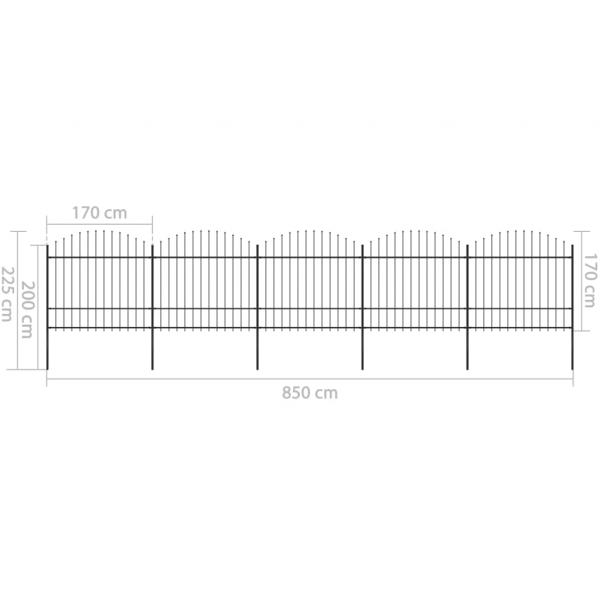 Gartenzaun mit Speerspitzen Stahl (1,5 - 1,75) x 8,5 m Schwarz