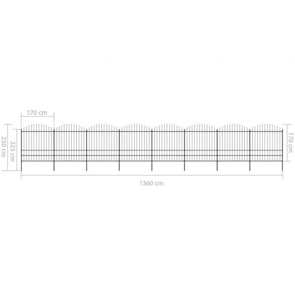 Gartenzaun mit Speerspitzen Stahl (1,75 - 2) x 13,6 m Schwarz