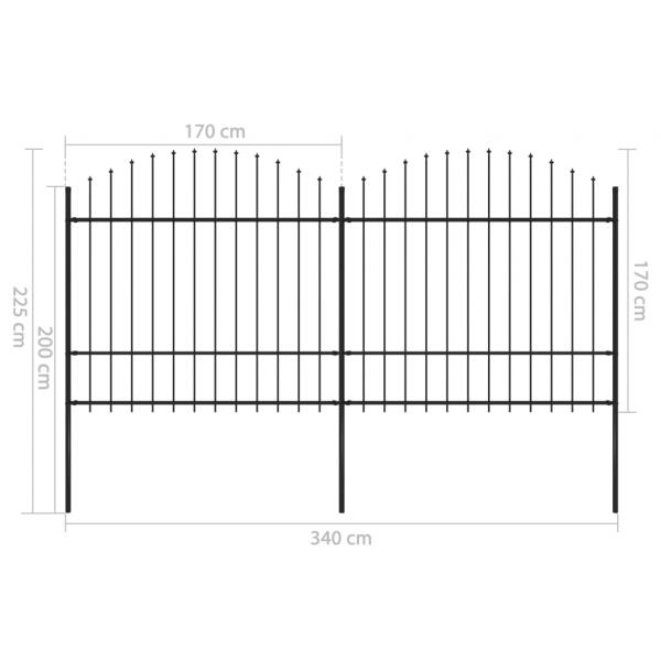 Gartenzaun mit Speerspitzen Stahl (1,5 - 1,75) x 3,4 m Schwarz