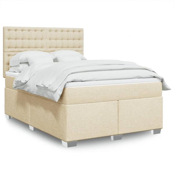 ARDEBO.de - Boxspringbett mit Matratze Creme 140x190 cm Stoff