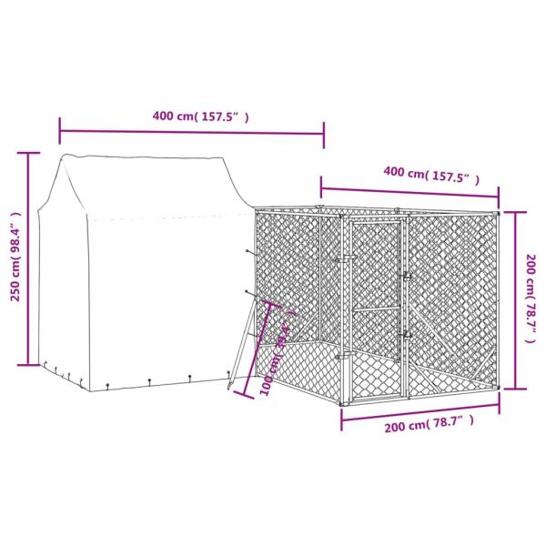 Outdoor-Hundezwinger mit Dach Silbern 4x4x2,5m Verzinkter Stahl