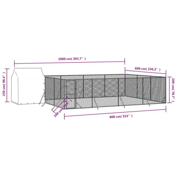 Outdoor-Hundezwinger mit Dach Silbern 6x6x2,5m Verzinkter Stahl