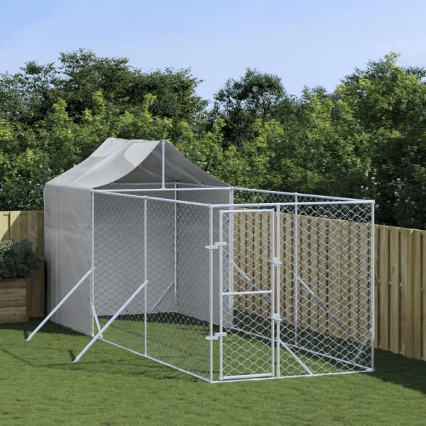 ARDEBO.de - Outdoor-Hundezwinger mit Dach Silbern 2x6x2,5m Verzinkter Stahl