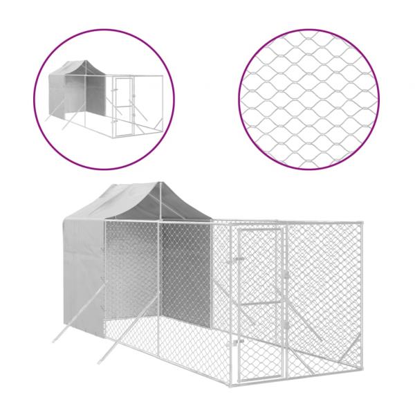 Outdoor-Hundezwinger mit Dach Silbern 2x6x2,5m Verzinkter Stahl