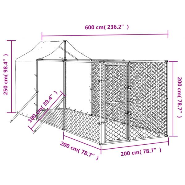 Outdoor-Hundezwinger mit Dach Silbern 2x6x2,5m Verzinkter Stahl