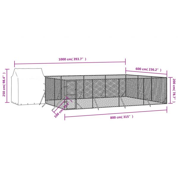 Outdoor-Hundezwinger mit Dach Silbern 10x6x2,5 m Stahl Verzinkt