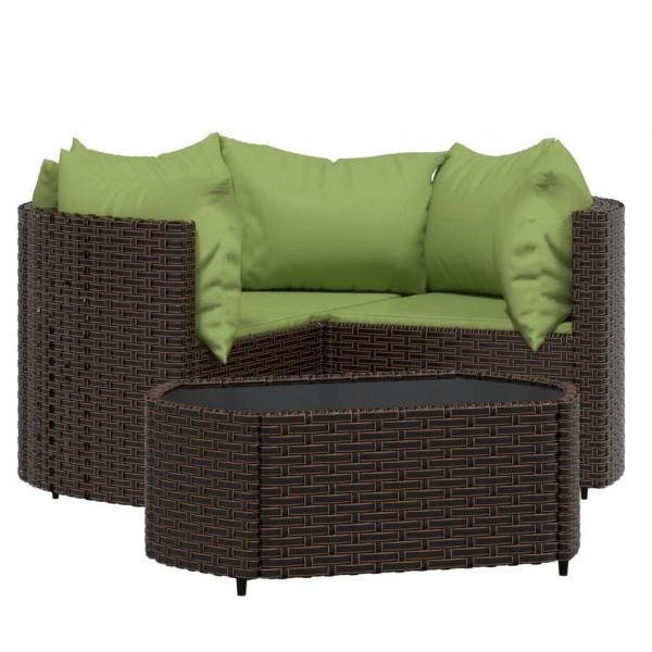 4-tlg. Garten-Lounge-Set mit Kissen Braun Poly Rattan