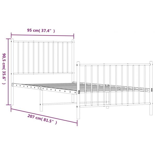 Bettgestell mit Kopf- und Fußteil Metall Weiß 90x200 cm