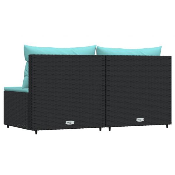 Garten-Mittelsofas mit Kissen 2 Stk. Schwarz Poly Rattan