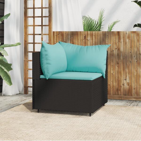 ARDEBO.de - Garten-Ecksofa mit Kissen Schwarz Poly Rattan