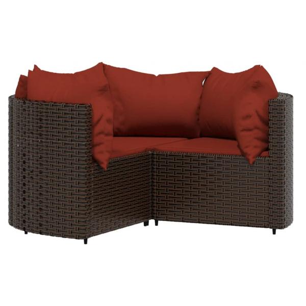 4-tlg. Garten-Lounge-Set mit Kissen Braun Poly Rattan