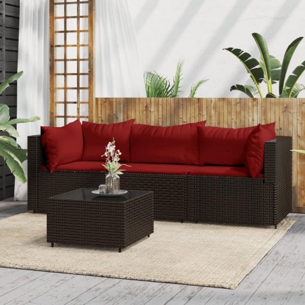 ARDEBO.de - 4-tlg. Garten-Lounge-Set mit Kissen Braun Poly Rattan