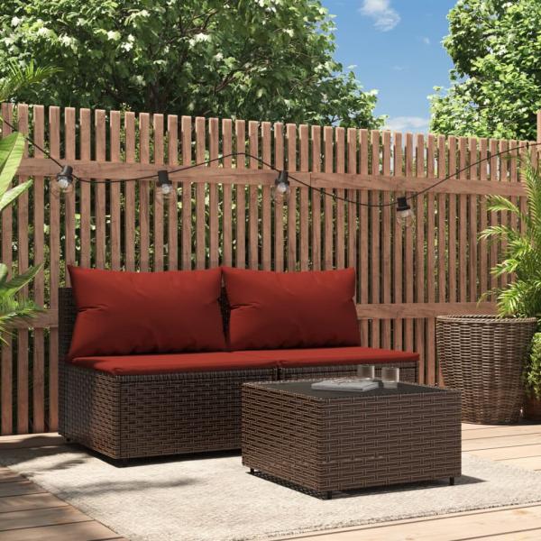 ARDEBO.de - 3-tlg. Garten-Lounge-Set mit Kissen Braun Poly Rattan