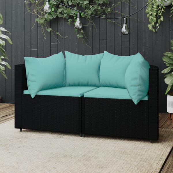 ARDEBO.de - Garten-Ecksofas mit Kissen 2 Stk. Schwarz Poly Rattan