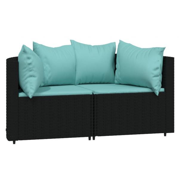 Garten-Ecksofas mit Kissen 2 Stk. Schwarz Poly Rattan