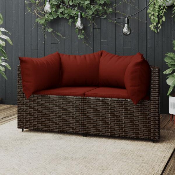 ARDEBO.de - Garten-Ecksofas mit Kissen 2 Stk. Braun Poly Rattan