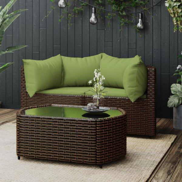 ARDEBO.de - 3-tlg. Garten-Lounge-Set mit Kissen Braun Poly Rattan