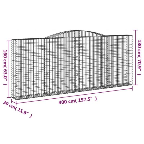 Gabione mit Hochbogen 400x30x160/180 cm Verzinktes Eisen