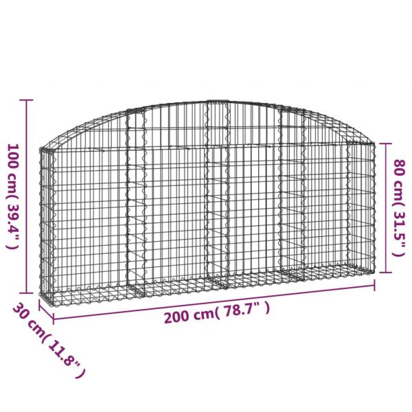 Gabione mit Hochbogen 200x30x80/100 cm Verzinktes Eisen