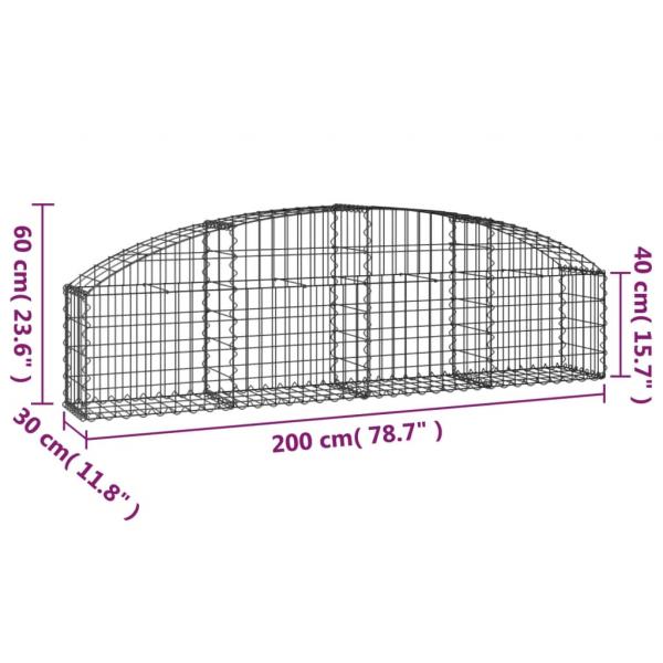 Gabione mit Hochbogen 200x30x40/60 cm Verzinktes Eisen