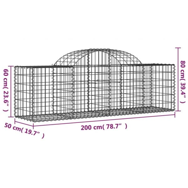 Gabione mit Hochbogen 200x50x60/80 cm Verzinktes Eisen