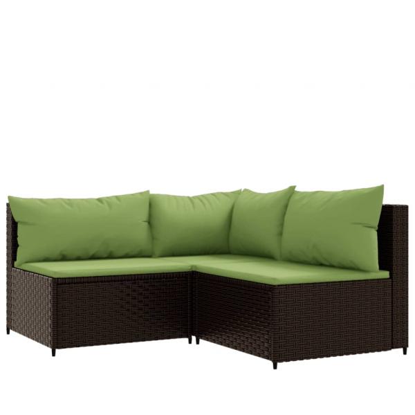 3-tlg. Garten-Lounge-Set mit Kissen Braun Poly Rattan